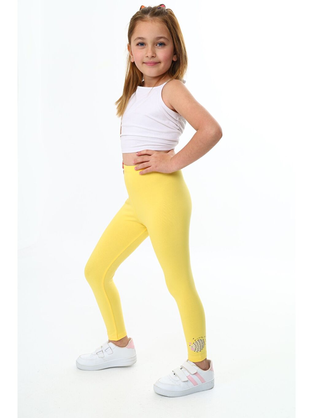 Sarı Kız Çocuk Baskılı Tayt-1