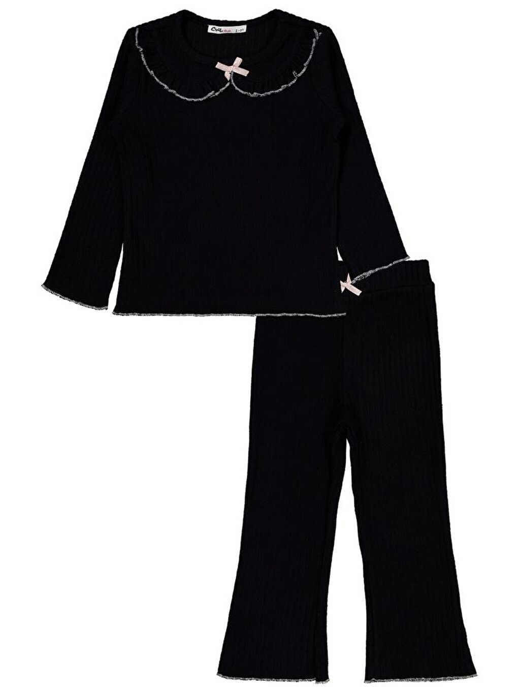 Girls Fırfır Yakalı 2-5 Yaş Takım - Siyah 2-3 Yaş