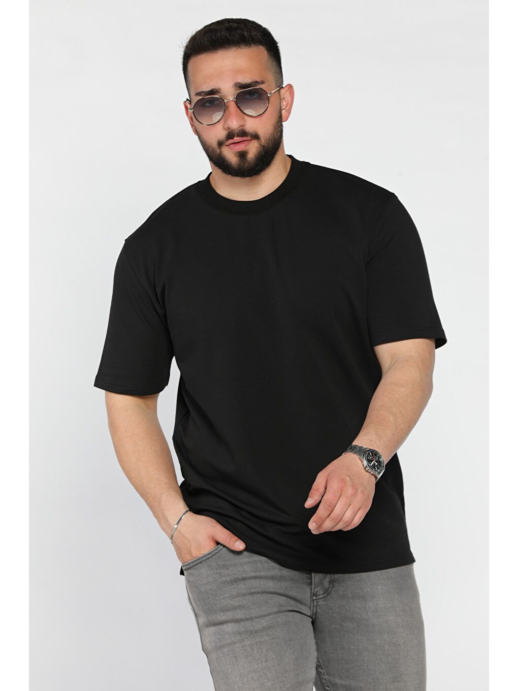 Siyah Erkek Bisiklet Yaka Tişört