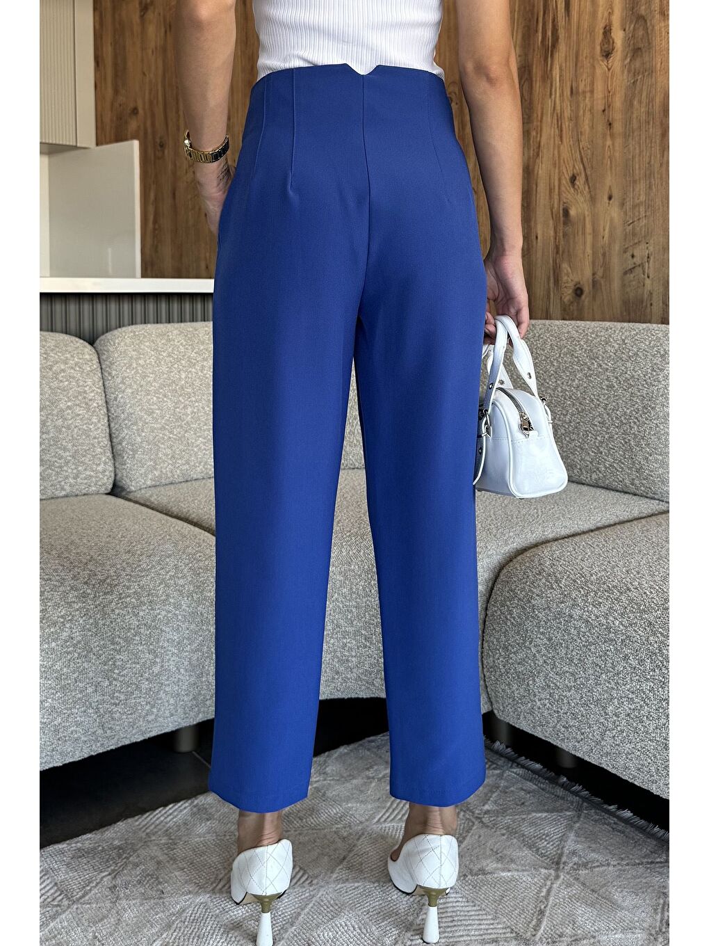 Mavi Kadın Bel Çimalı Kumaş Pantolon-2