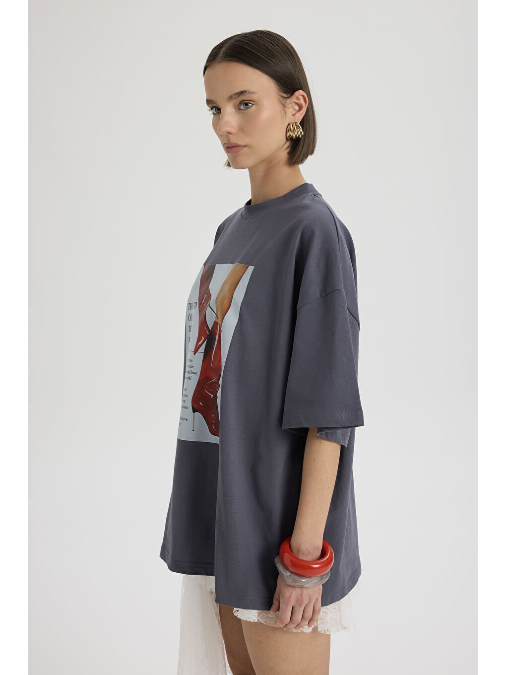 Gri Theory Oversize Füme T-Shirt-2