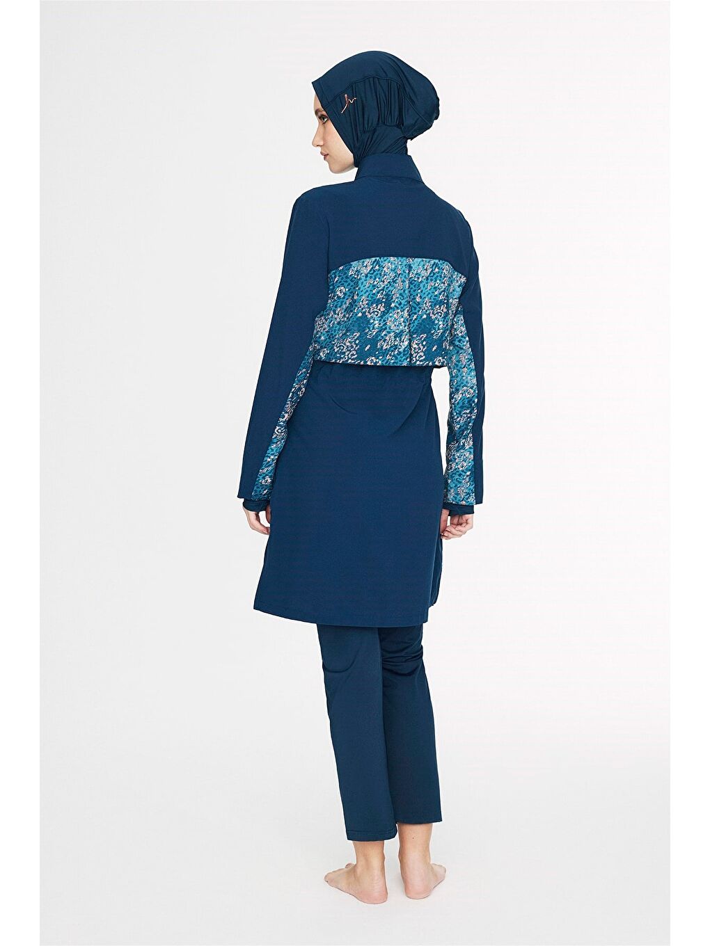 Petrol Vaha Koleksiyonu Kol Altı Desenli Lacivert 5 Parça Tam Tesettür Mayo Takımı 5089-4