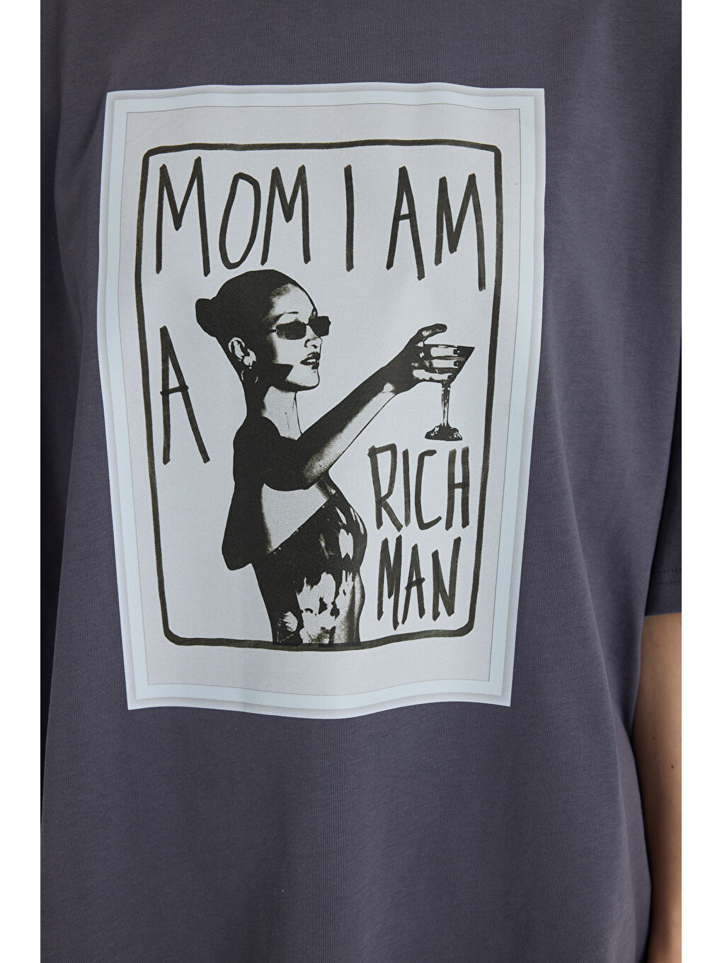 Gri Rich Woman Oversize Füme T-Shirt-6