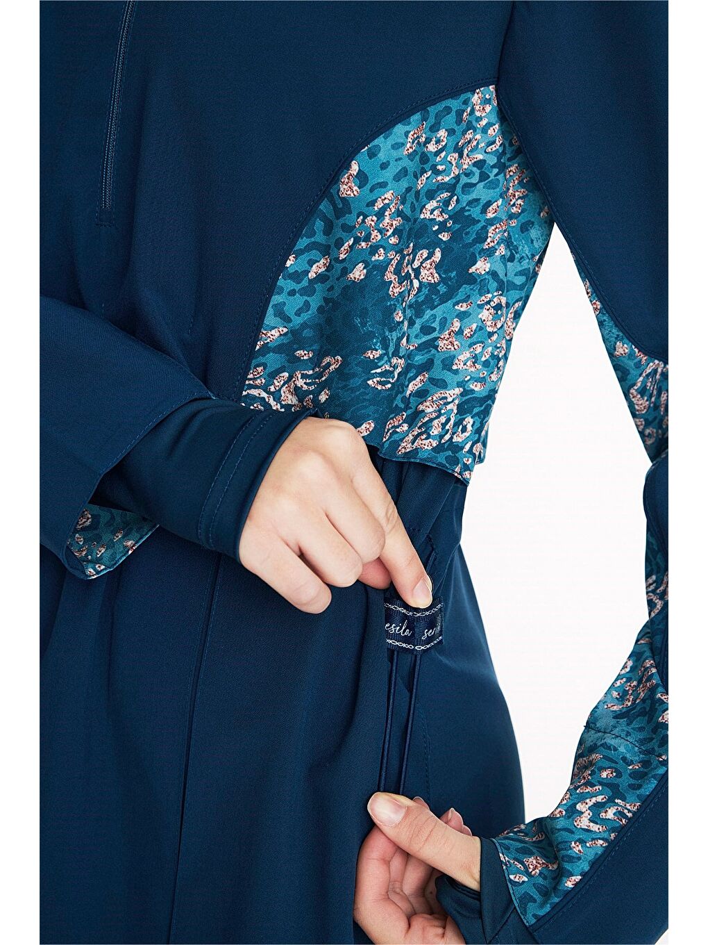 Petrol Vaha Koleksiyonu Kol Altı Desenli Lacivert 5 Parça Tam Tesettür Mayo Takımı 5089-5