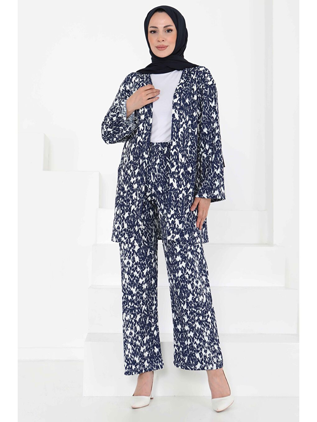 Desenli Kimono Takım Lacivert - 27132