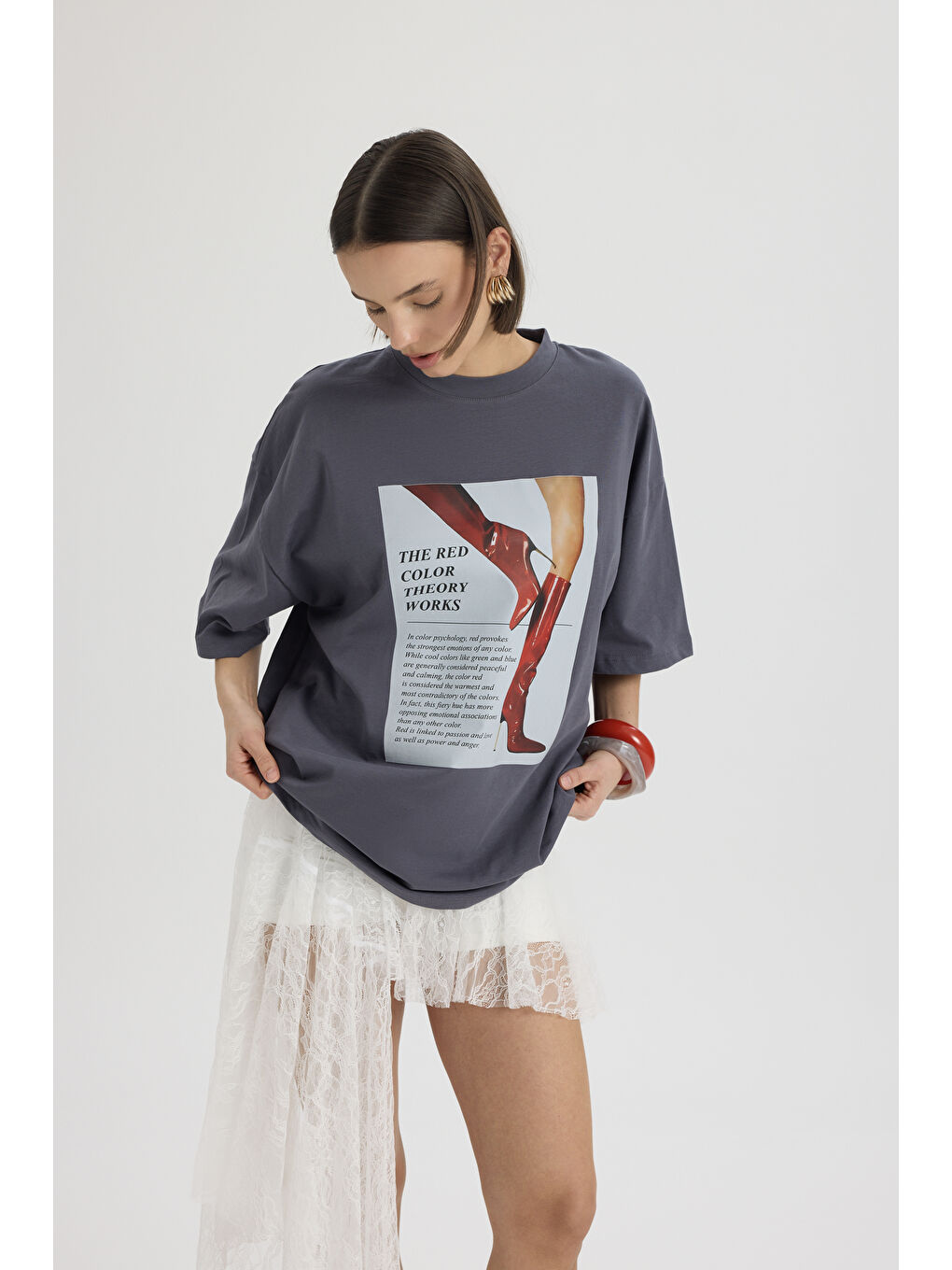 Gri Theory Oversize Füme T-Shirt-3