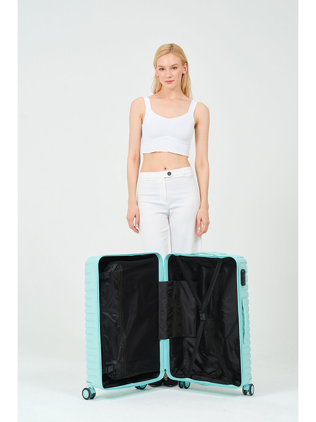 Orta Boy Turkuaz PP Valiz-8