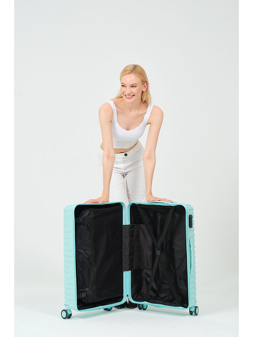 Orta Boy Turkuaz PP Valiz-9