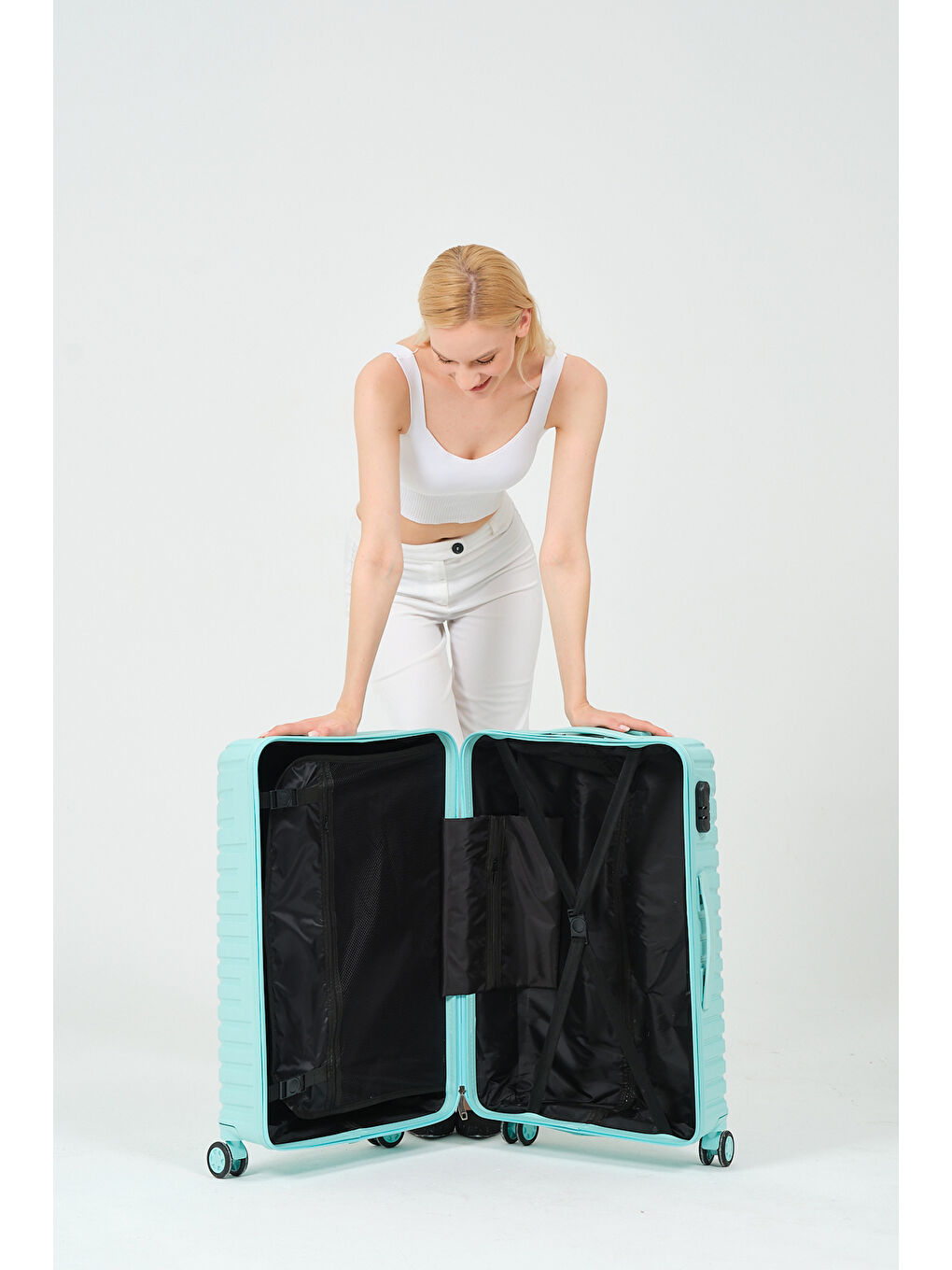 Orta Boy Turkuaz PP Valiz-10