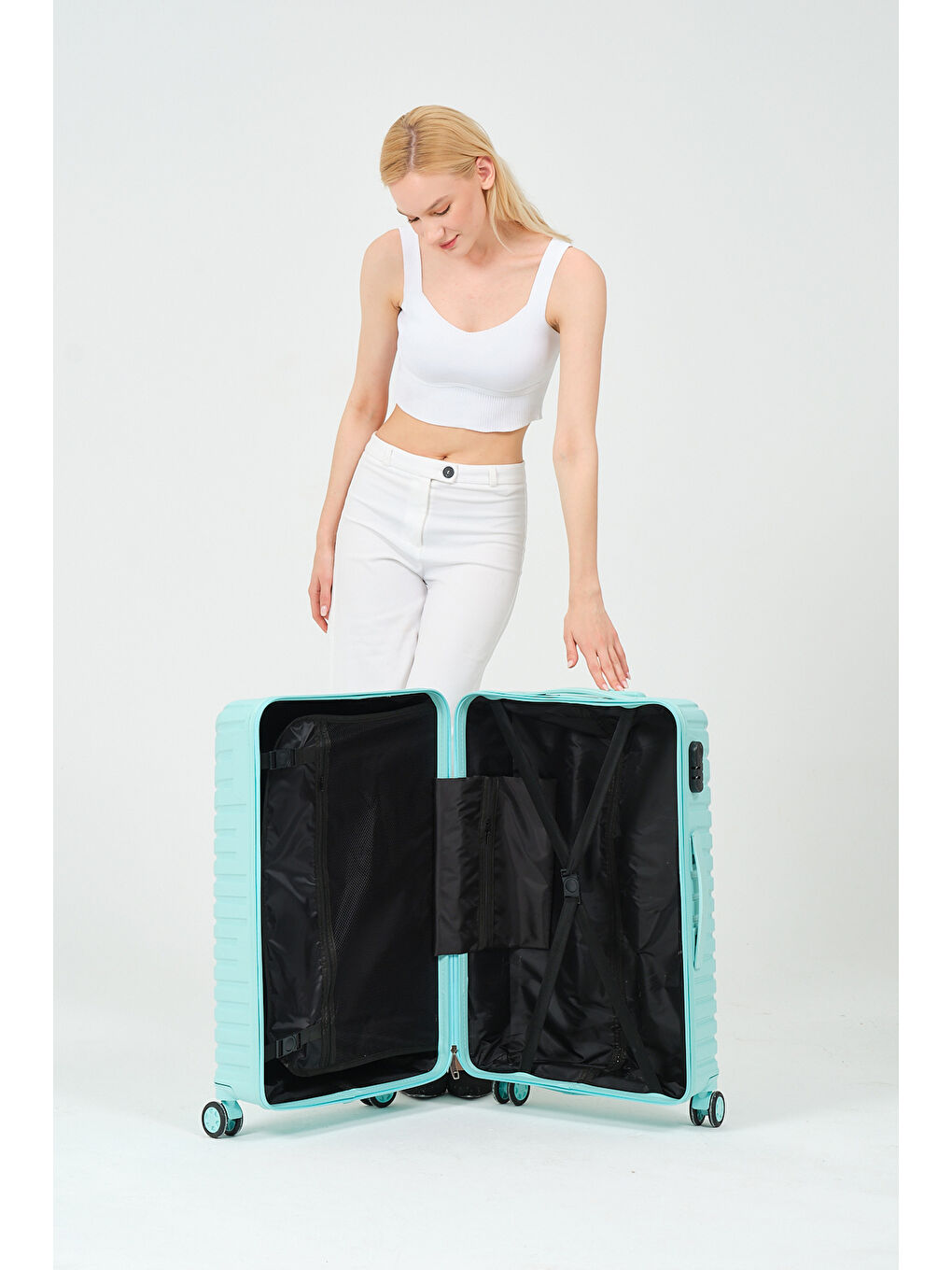 Orta Boy Turkuaz PP Valiz-11