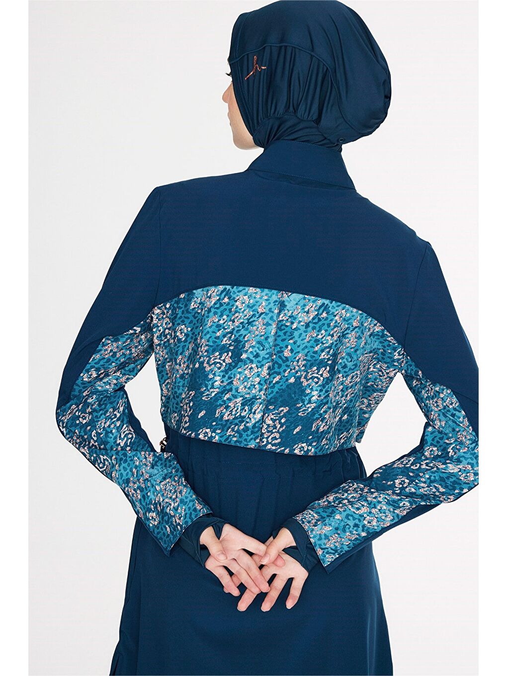 Petrol Vaha Koleksiyonu Kol Altı Desenli Lacivert 5 Parça Tam Tesettür Mayo Takımı 5089-7