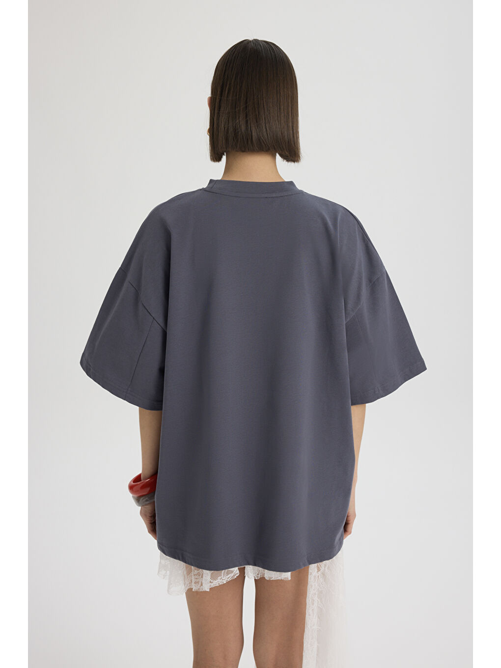 Gri Theory Oversize Füme T-Shirt-4