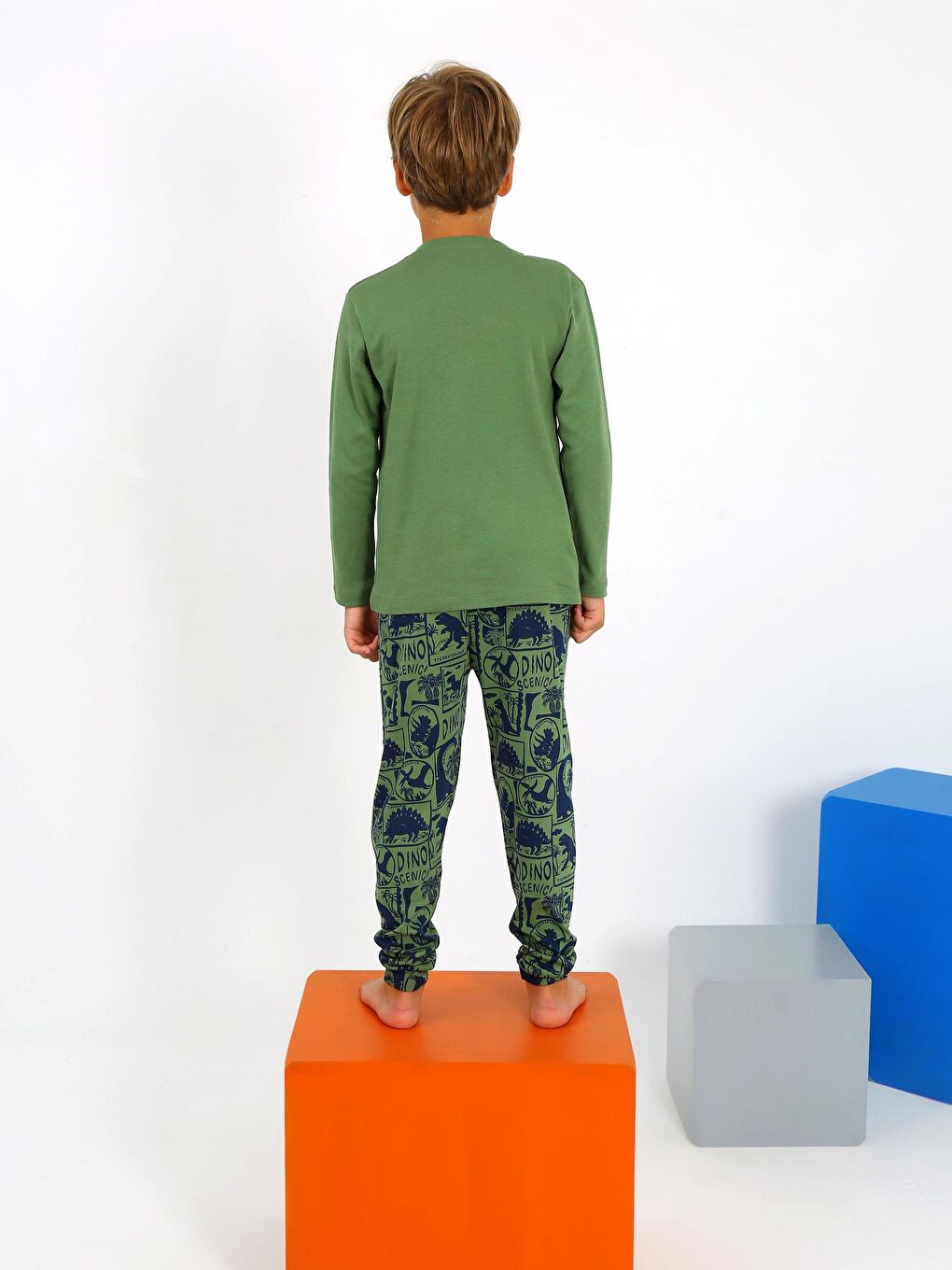 Yeşil Erkek Çocuk Uzun Kollu %100 Pamuklu Pijama Takımı Brave-3