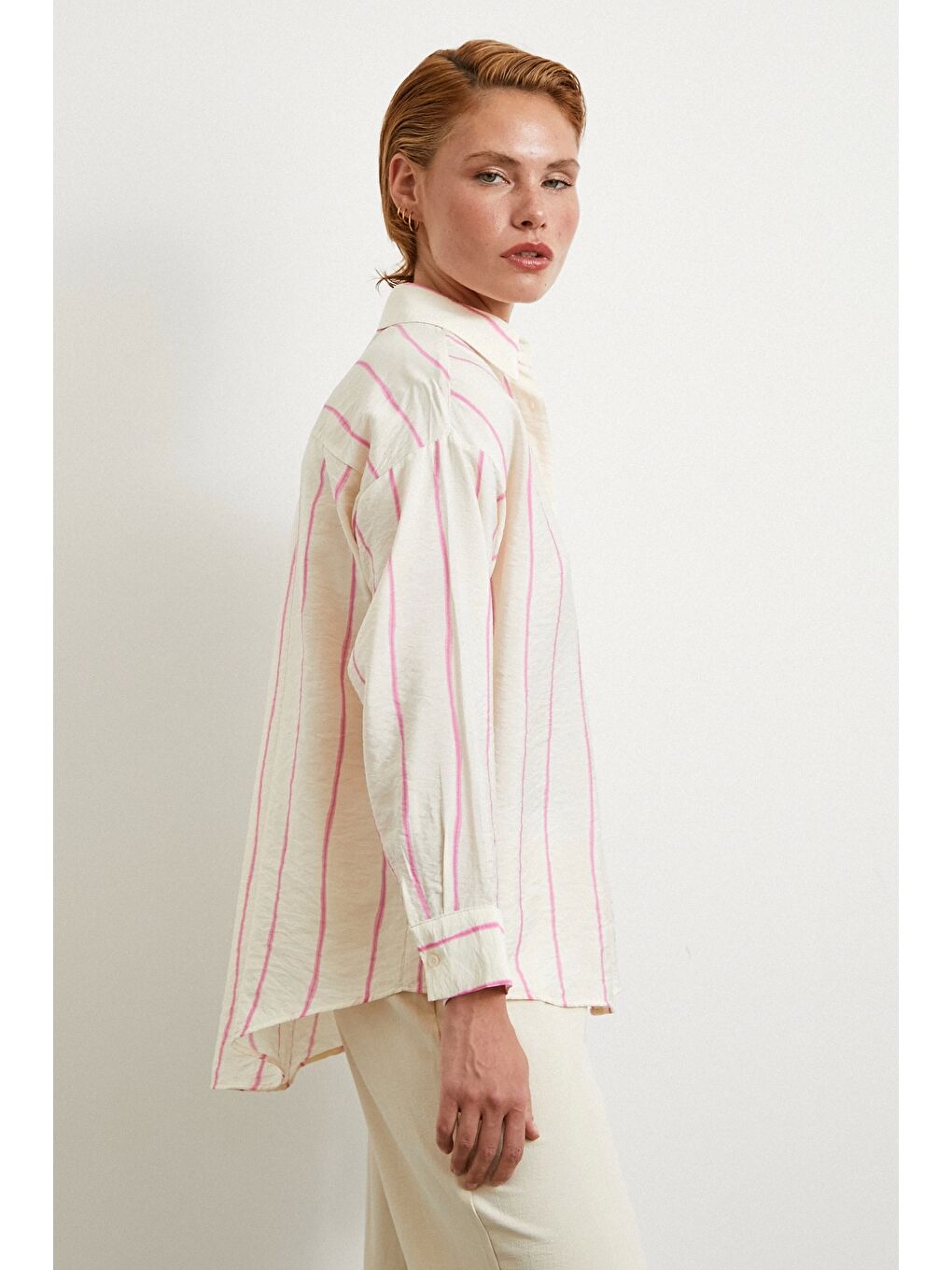 Çizgili Modal Gömlek Pembe-3