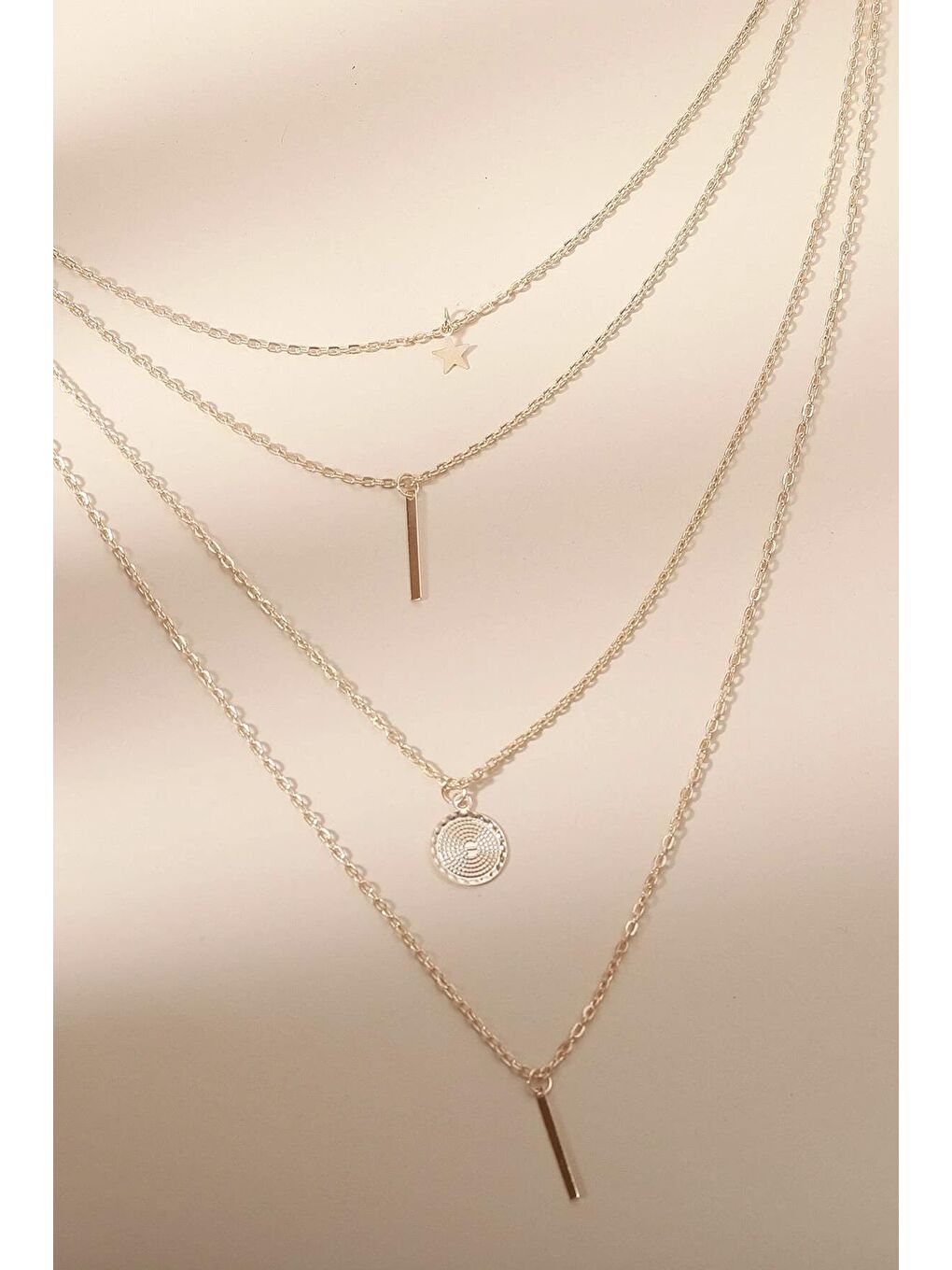 Sarı 4'lü Uçlu Klasik Kolye