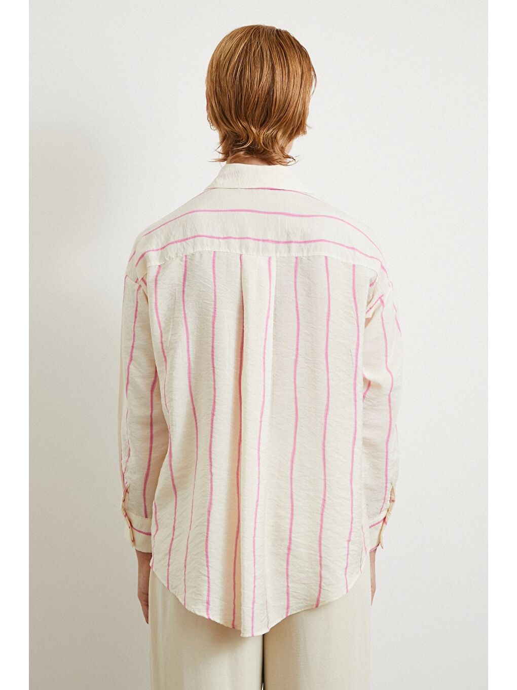 Çizgili Modal Gömlek Pembe-5