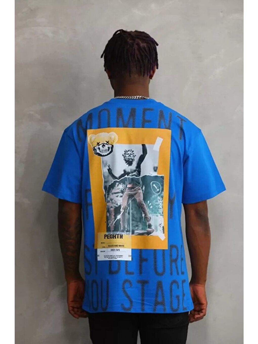 Unisex Baskılı Oversize T-Shirt - Mavi-1