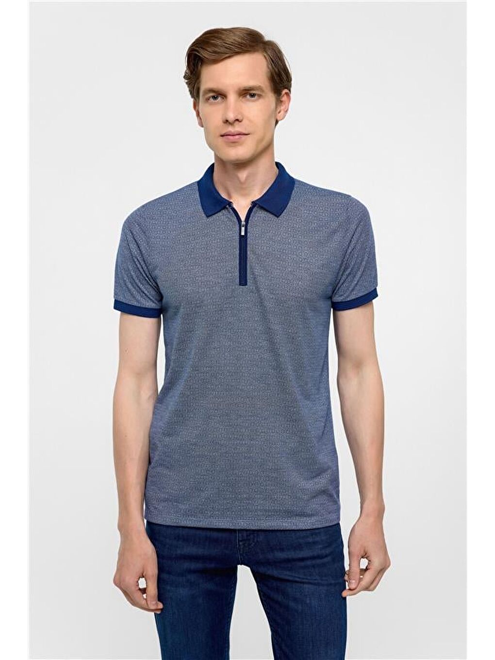 Lacivert Slim Baskılı Polo Yaka Tişört