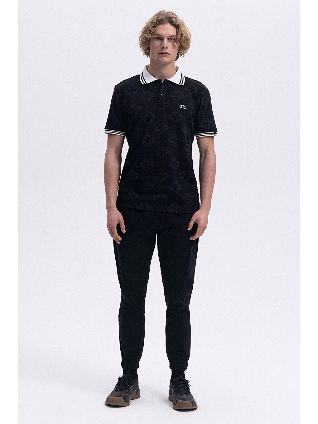 Siyah Monogramlı % 100 Pamuk Regular Fit Düğmeli Polo Yaka T Shirt EM381-BK-2