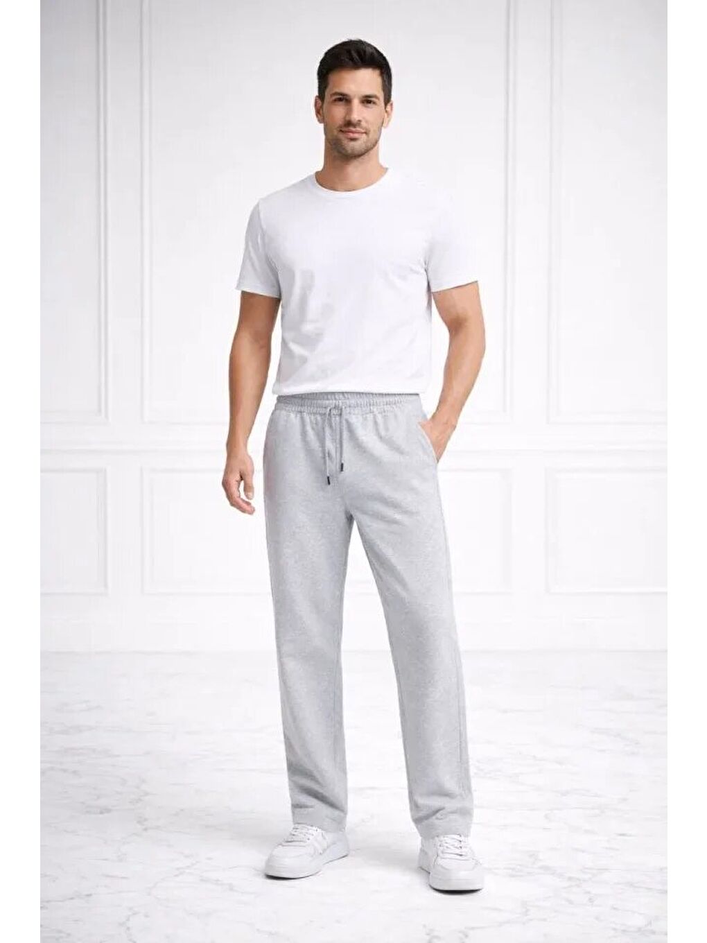 Erkek Düz Paça Beli Lastikli İpli Günlük Spor Eşofman Altı Rahat Fit - Gri
