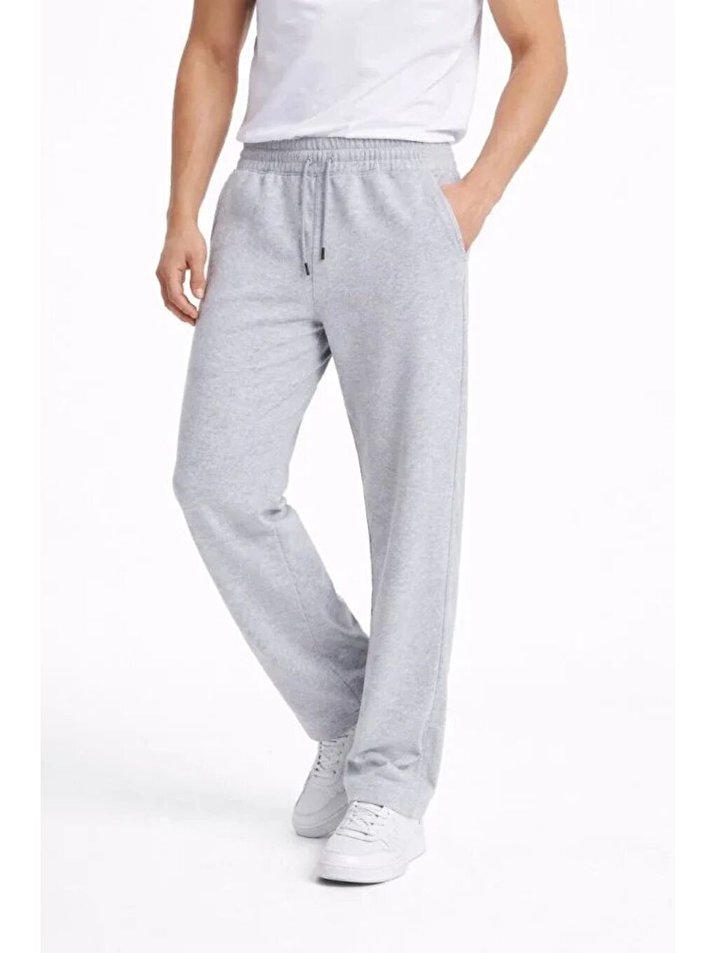 Erkek Düz Paça Beli Lastikli İpli Günlük Spor Eşofman Altı Rahat Fit - Gri-1