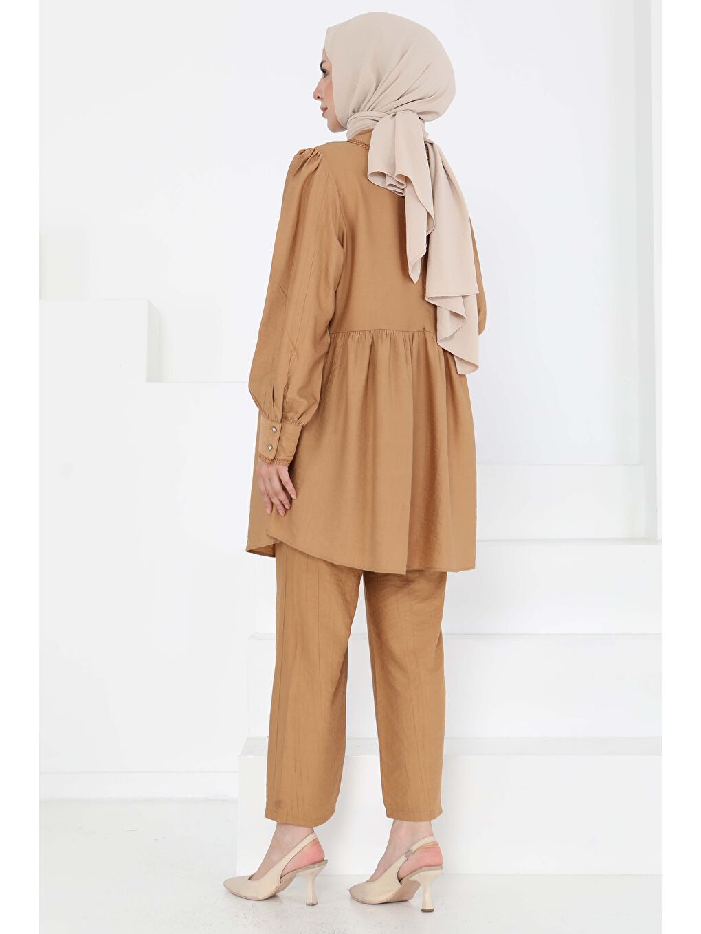 Kahverengi Yaka Detaylı İkili Takım Taba - 27182-6