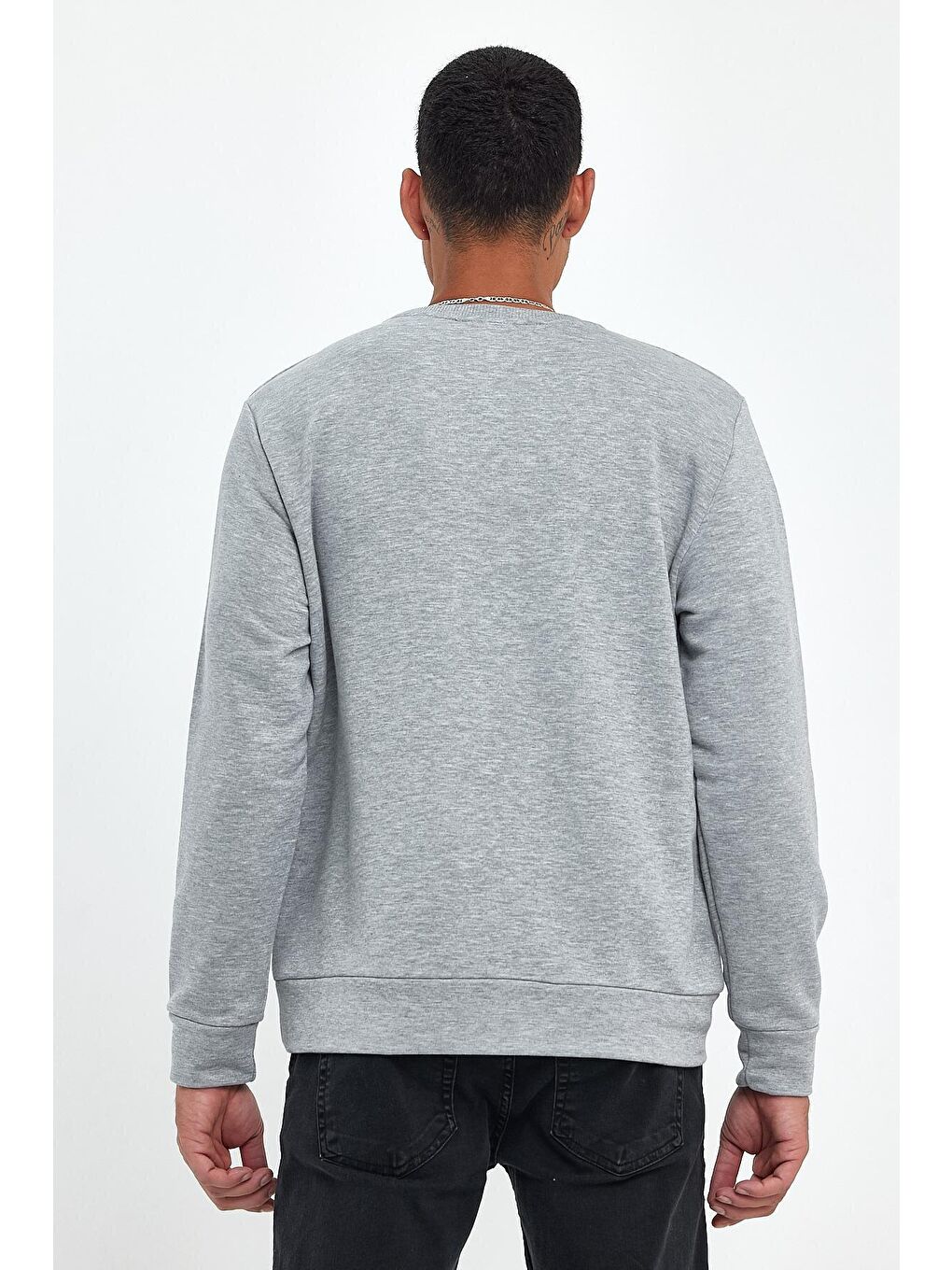 Gri Erkek Bisiklet Yaka Regular Fit 3 İplik Kalın NYC Baskılı Sweatshirt spr24sw24-4