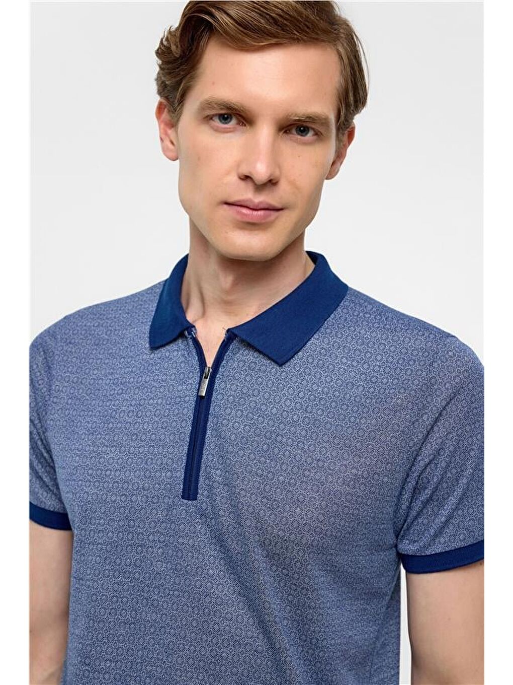 Lacivert Slim Baskılı Polo Yaka Tişört-3