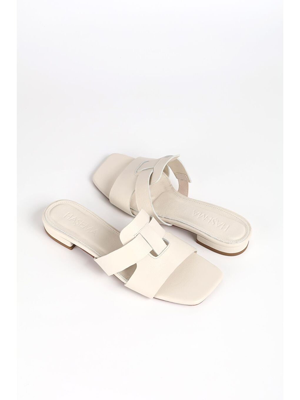 Bej Kadın Deri Ekru Terlik 9760