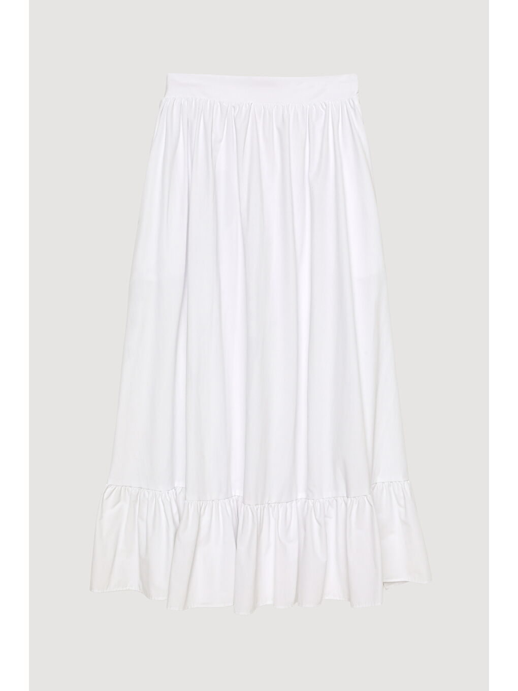 Pile Detaylı Yırtmaçlı Midi Boy Etek Beyaz