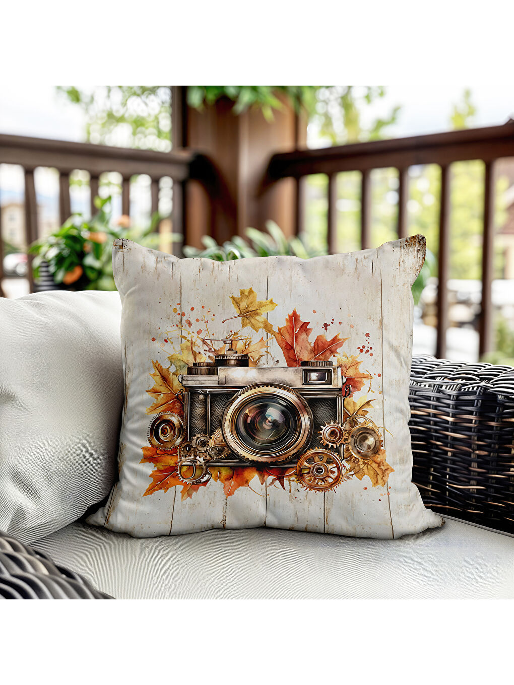 Karışık Çift Taraf Baskılı Kadife Doku Sonbahar Ve Kabak Desenli Kırlent Kılıfı