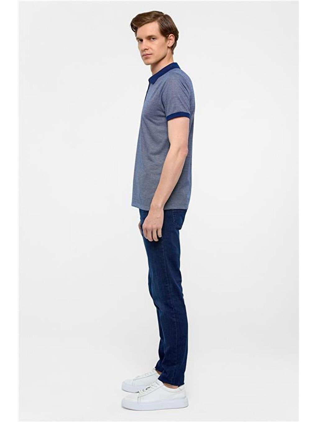 Lacivert Slim Baskılı Polo Yaka Tişört-5