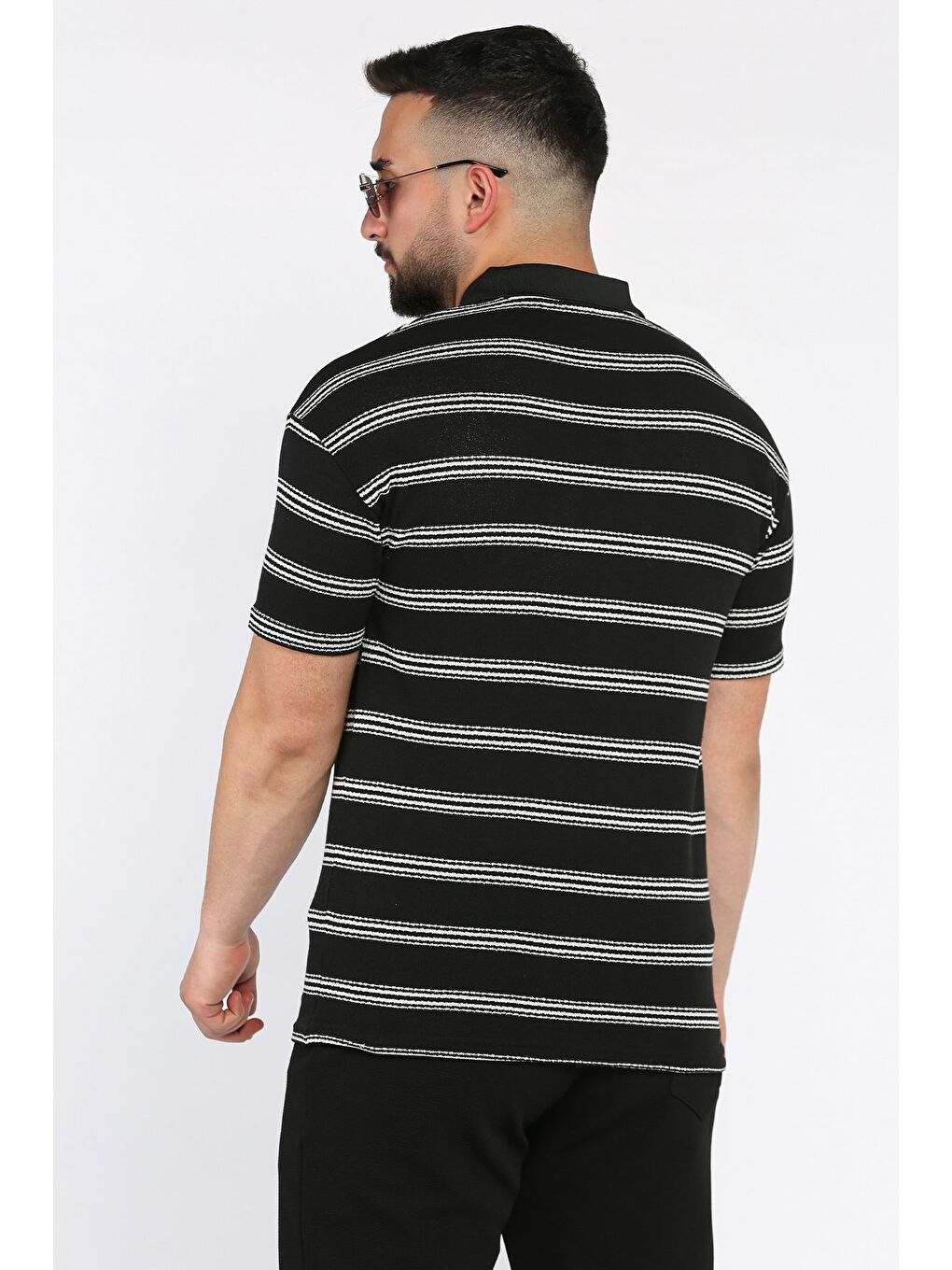 Siyah Polo Yaka Çizgili Erkek Tişört-2