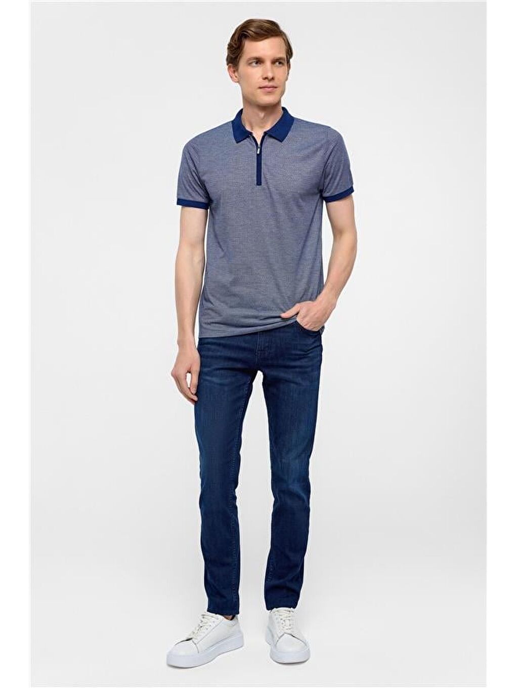 Lacivert Slim Baskılı Polo Yaka Tişört-6