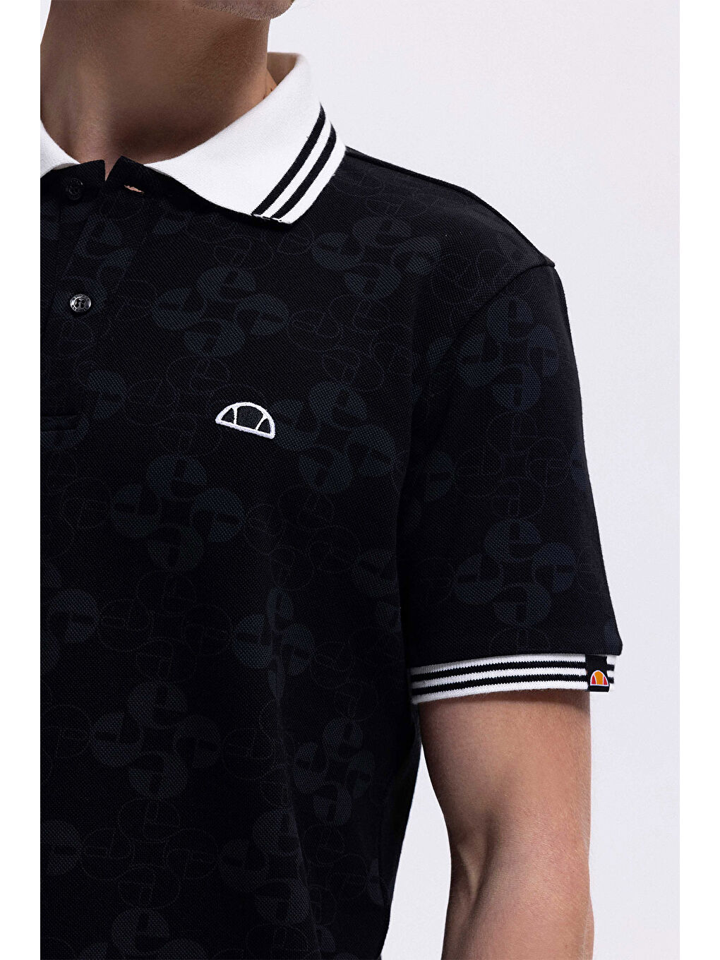 Siyah Monogramlı % 100 Pamuk Regular Fit Düğmeli Polo Yaka T Shirt EM381-BK-5