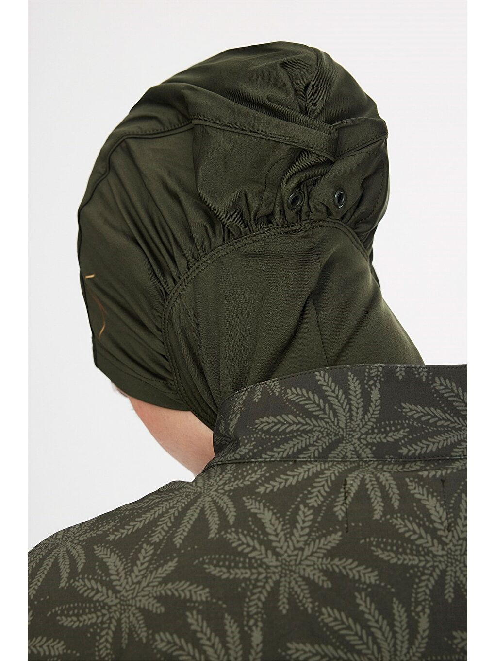 Haki Vaha Koleksiyonu Taytlı Pantolonlu Palmiye Desenli 6 Parça Tam Tesettür Mayo Takımı 5095-6