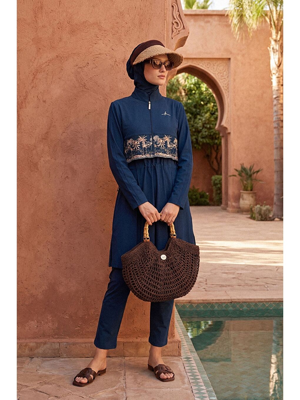 Petrol Vaha Koleksiyonu Lacivert 5 Parça Tam Tesettür Mayo Takımı 6025