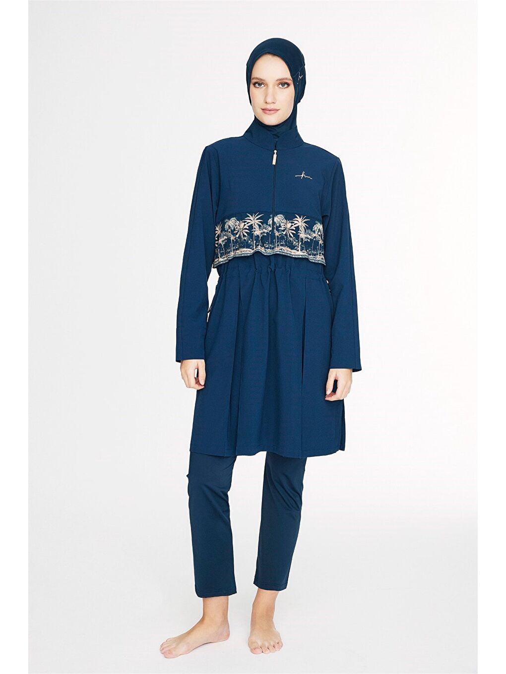 Petrol Vaha Koleksiyonu Lacivert 5 Parça Tam Tesettür Mayo Takımı 6025-2