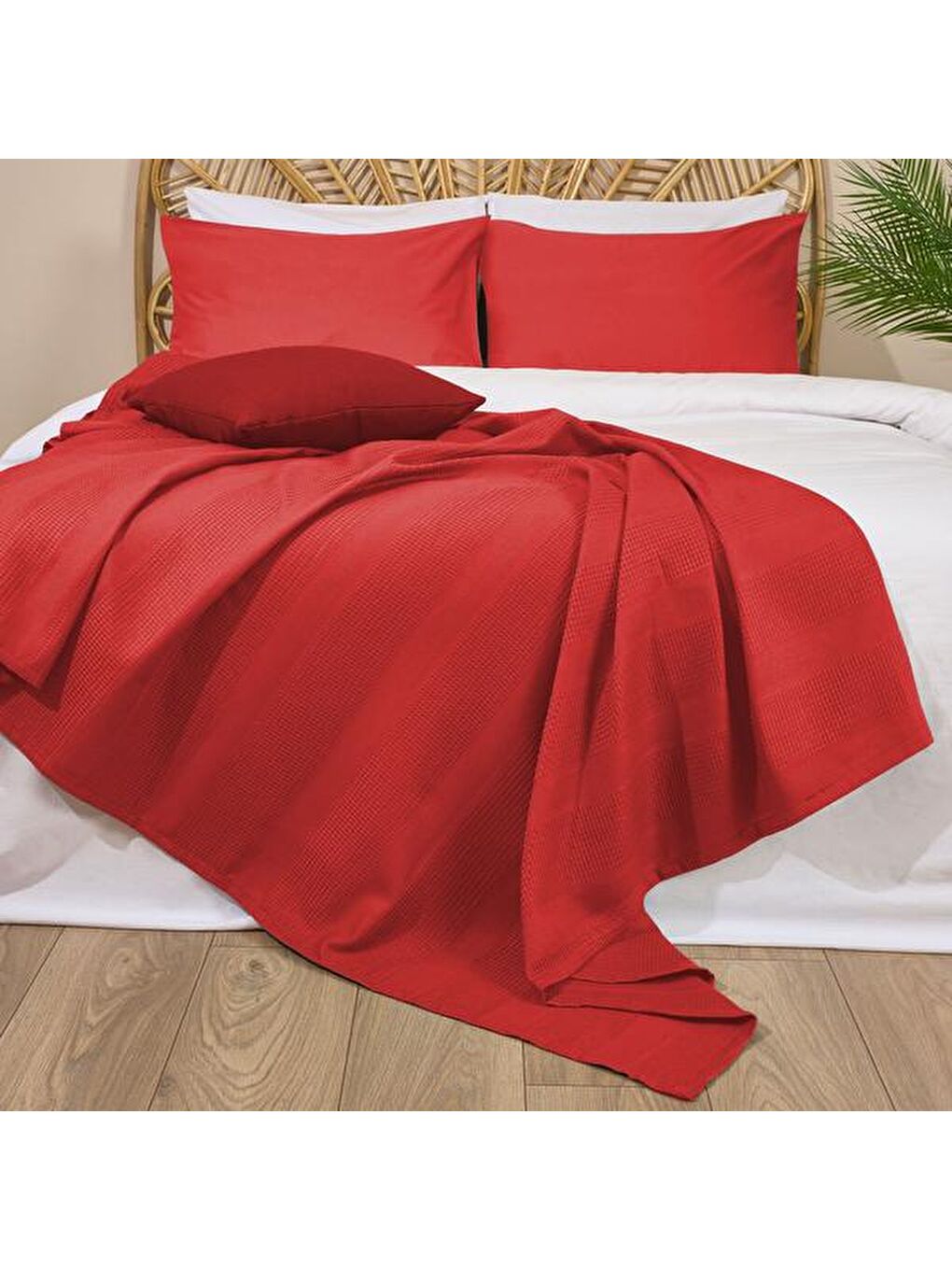 Soft Waffle Tek Kişilik Pike - Turuncu - 150x220 cm-2