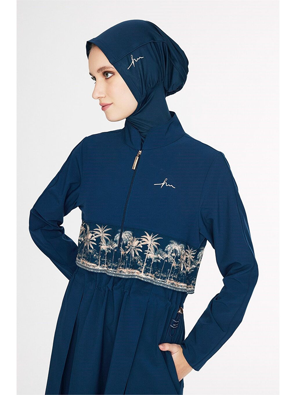 Petrol Vaha Koleksiyonu Lacivert 5 Parça Tam Tesettür Mayo Takımı 6025-5