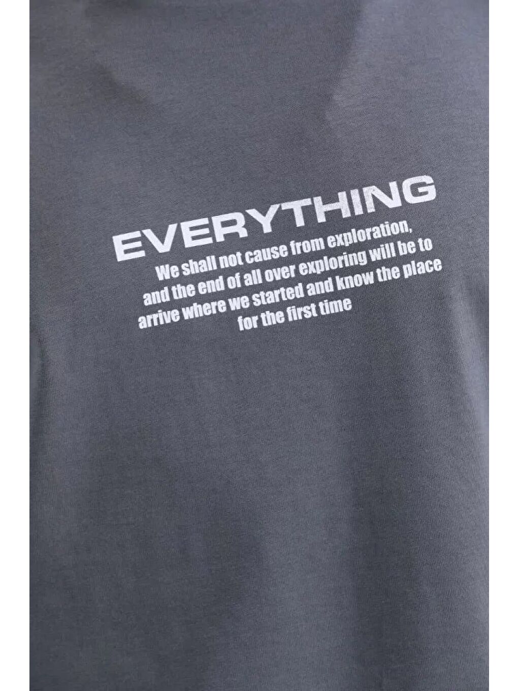 Unisex Bisiklet Yaka Baskılı Oversize T-Shirt - Gri-1