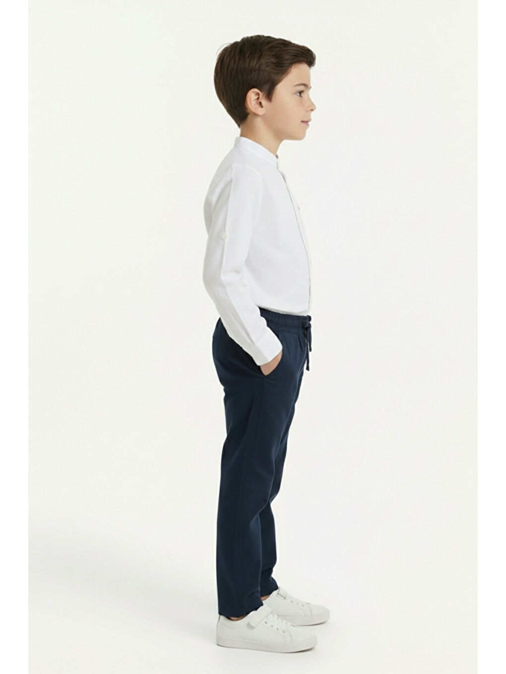 Bej Erkek Çocuk 2li Takım Hakim Yaka Düğmeli Uzun Kollu Gömlek - Beli Bağlamalı Normal Paça Pantolon 142-2