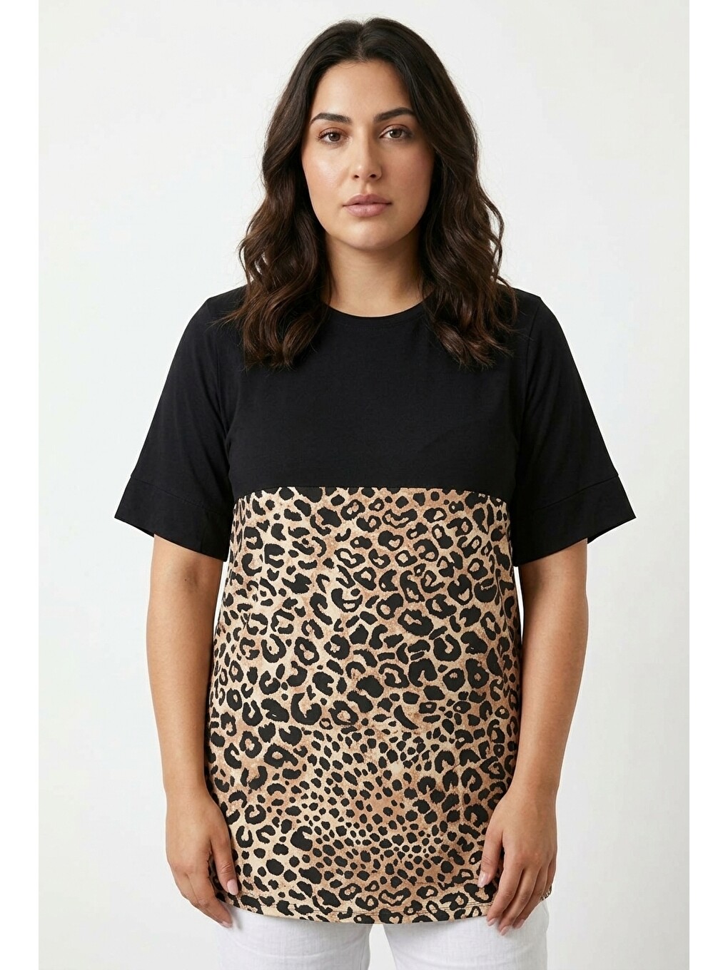 Kahverengi Leopar Desenli T-shirt-1