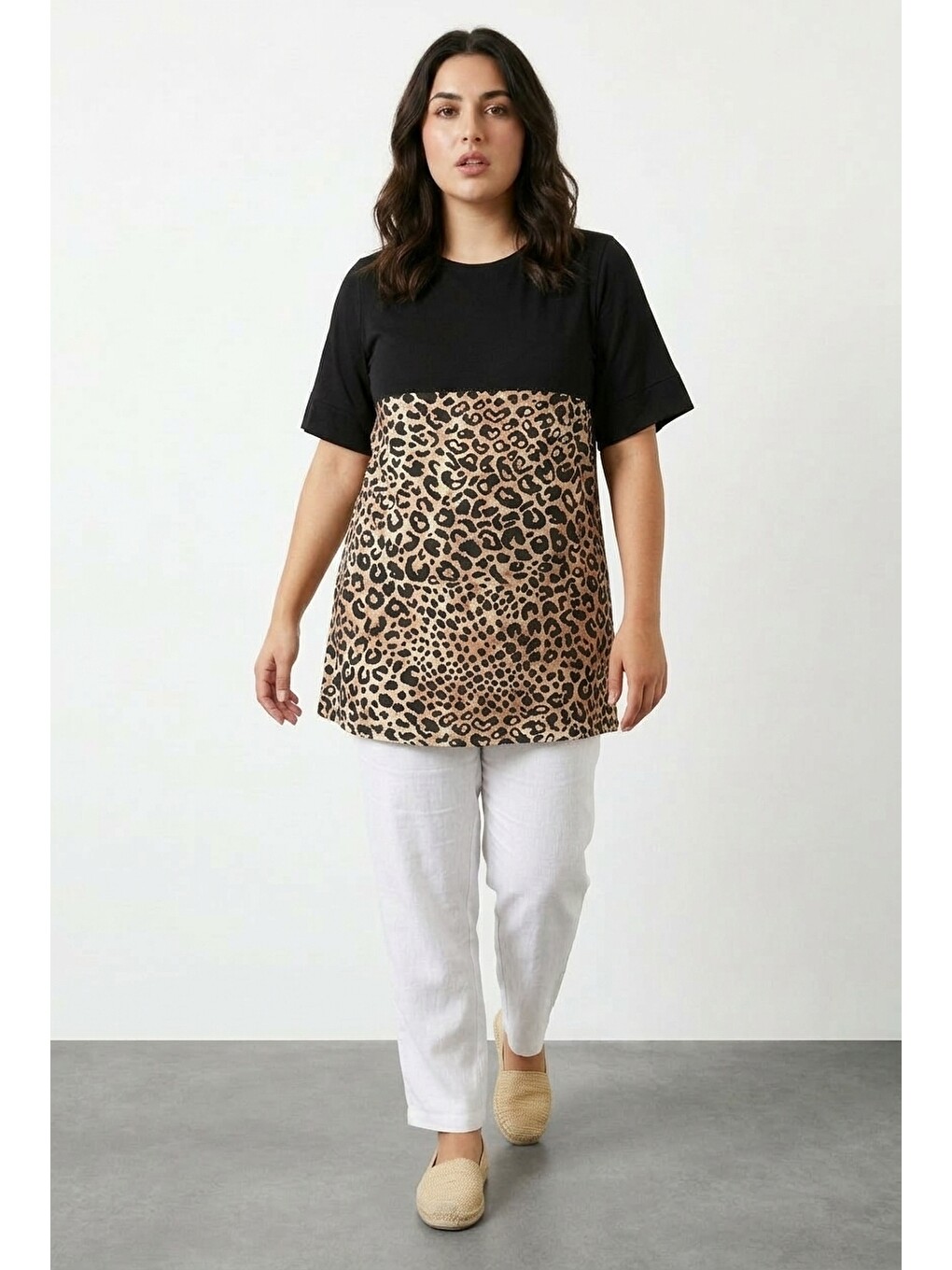 Kahverengi Leopar Desenli T-shirt-3
