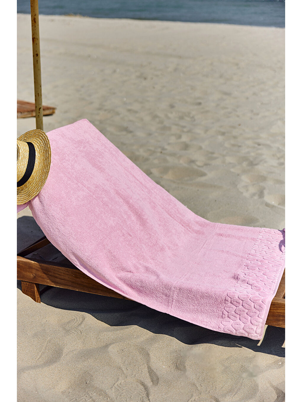 Pembe Pamuklu Deniz Havuz Plaj Banyo Havlusu 01 Pudra