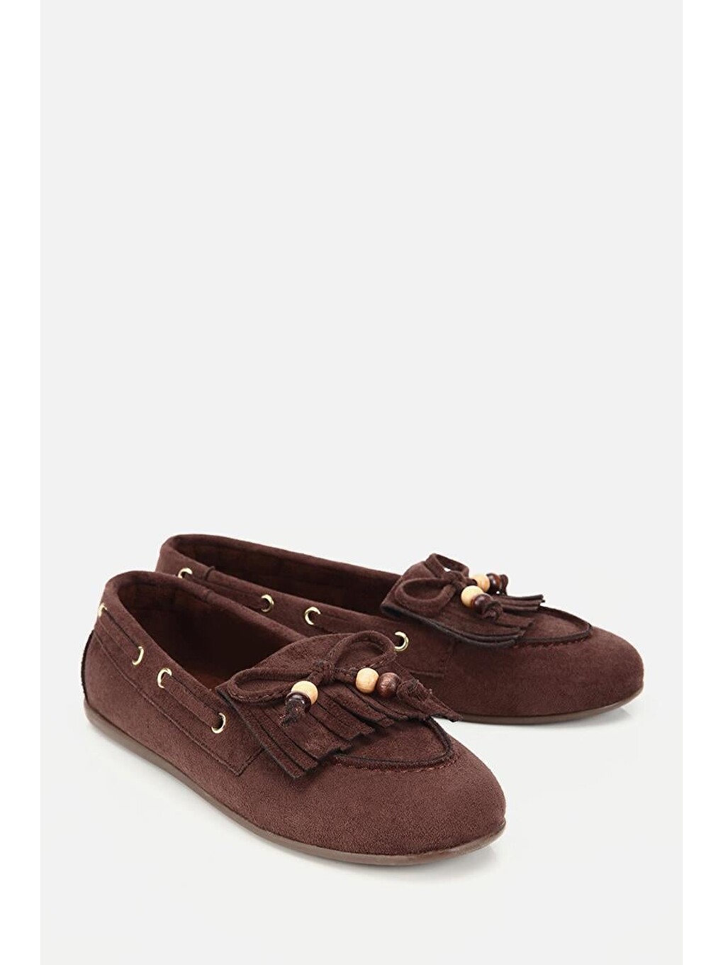 Kadın Kahverengi Süet Fiyonk Detaylı Bağcıklı Loafer-1