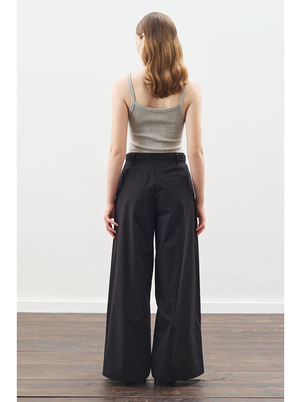 Geniş Pileli Gabardin Pantolon Siyah-6