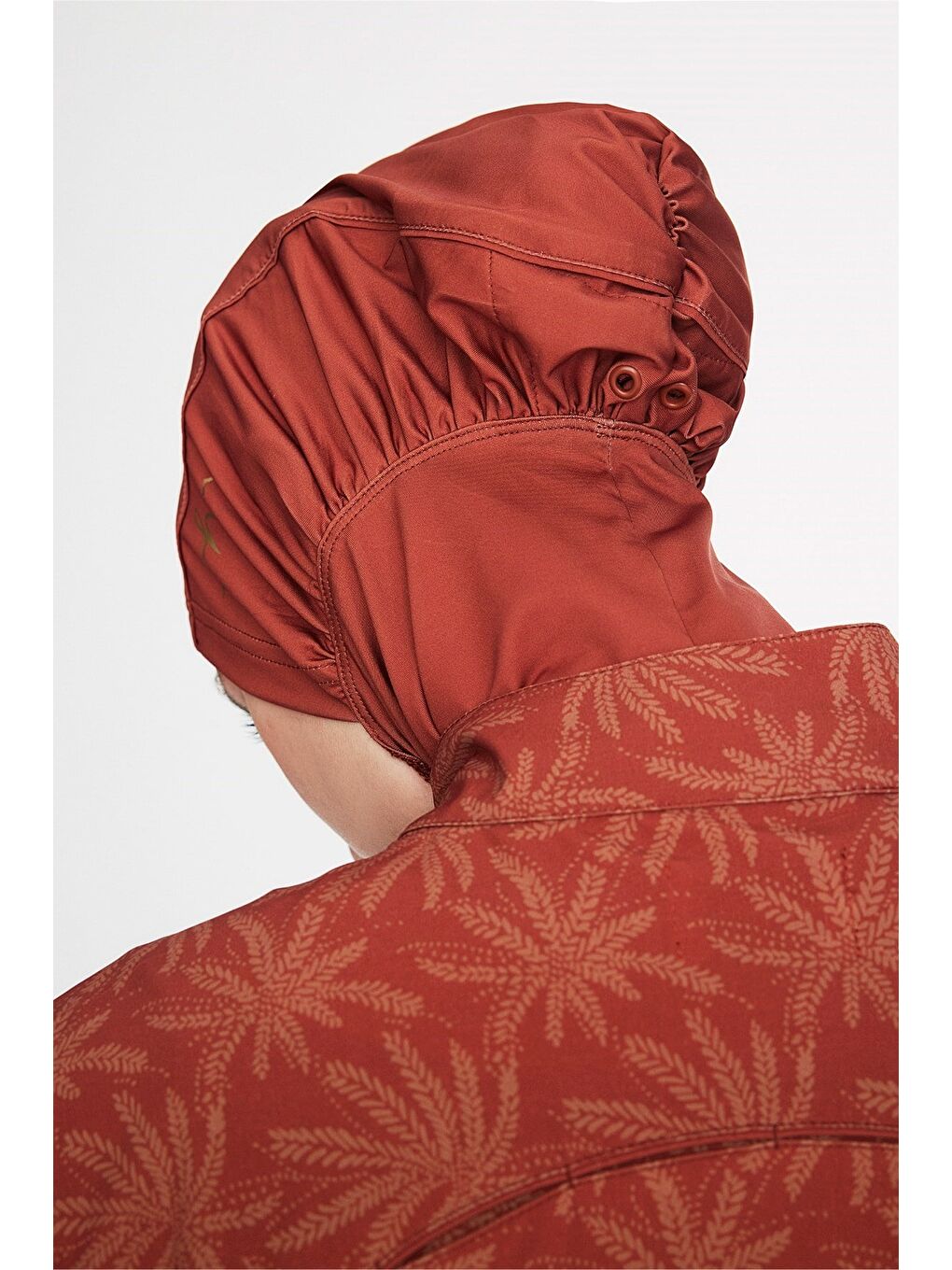 Bej Vaha Koleksiyonu Palmiye Desenli Kiremit Renk 5 Parça Tam Tesettür Mayo Takımı 6028-7