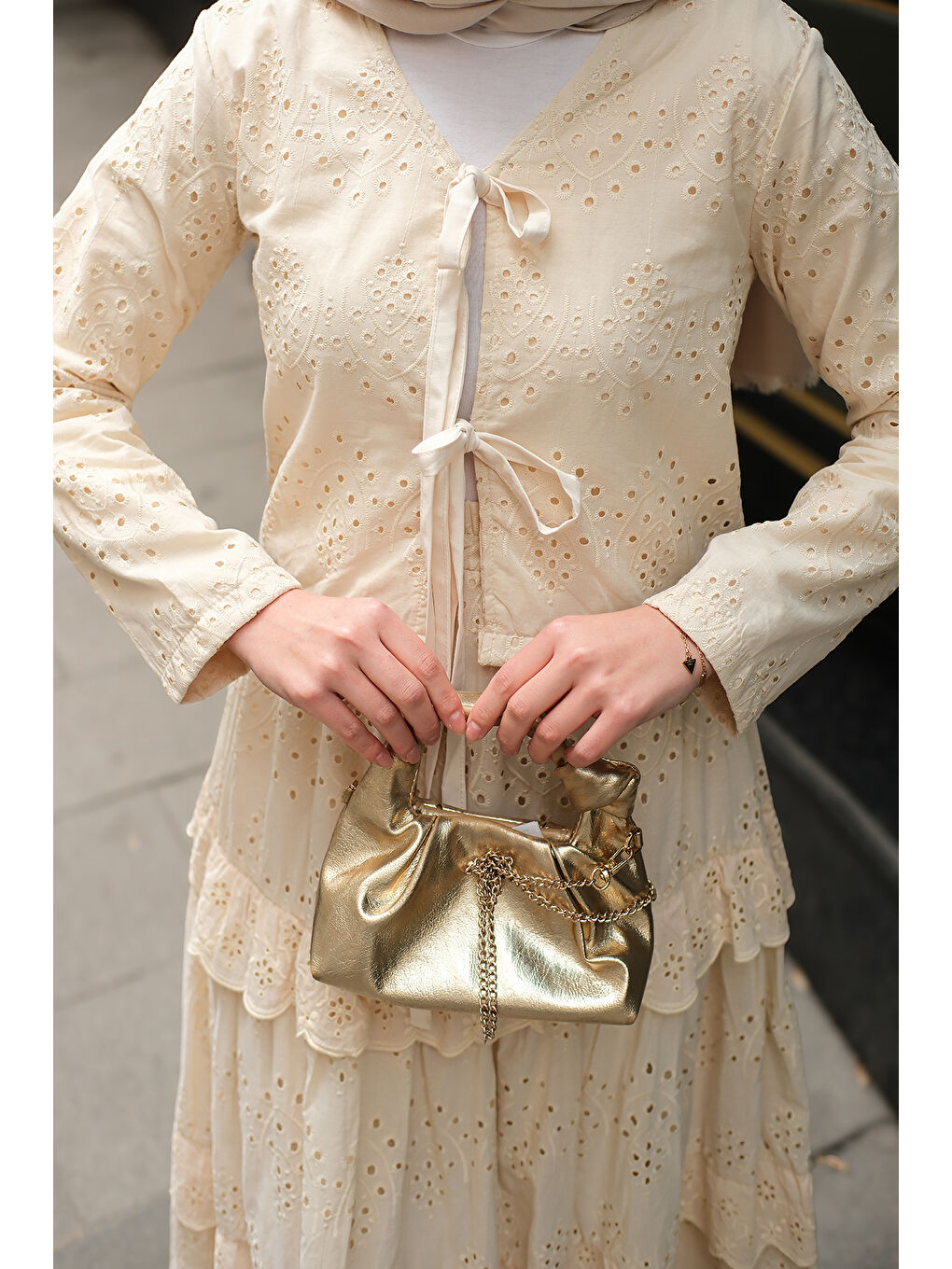 Ekru Kadın Eteği Volanlı Takım Krem-4