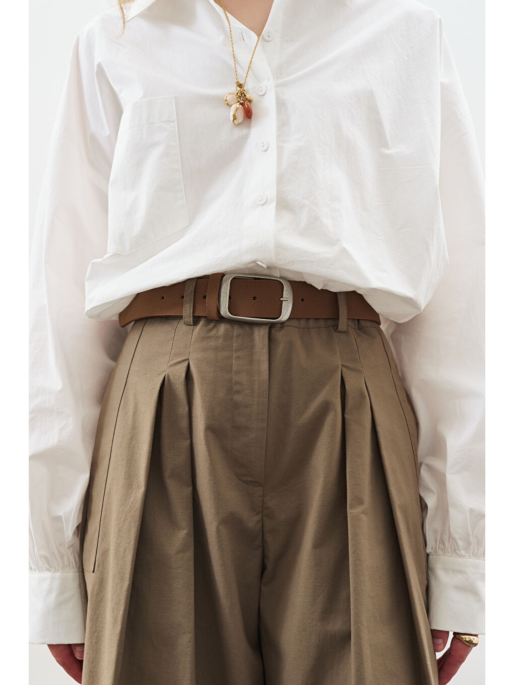 Geniş Pileli Gabardin Pantolon Haki-4